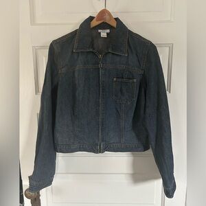 Ann Taylor LOFT Blue Jean Jacket with Zip Front, Pockets. Size 8